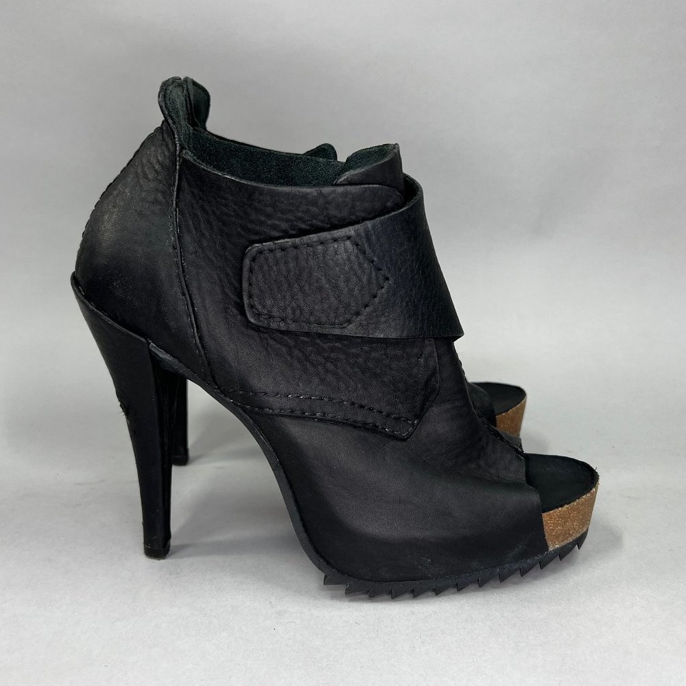 Pedro Garcia Women's Black Leather Peep Toe Heels